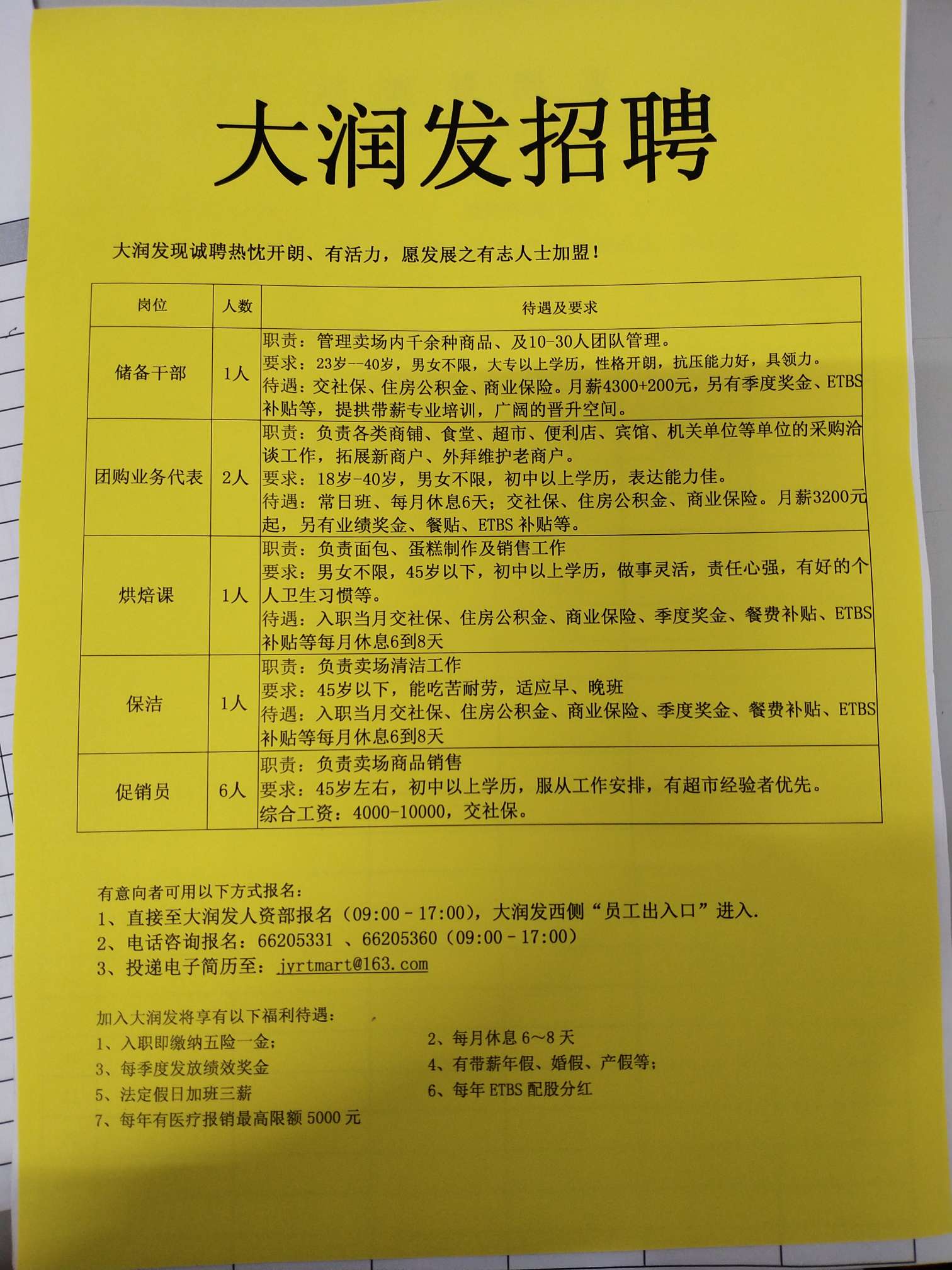 明光大润发招聘启事，最新职位空缺招募中